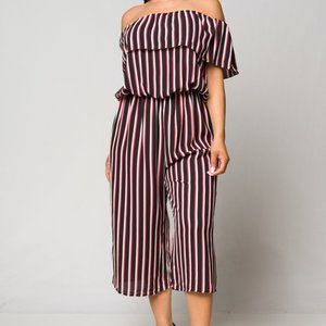 Misia Black/Pink Striped Ruffle Jumpsuit - S